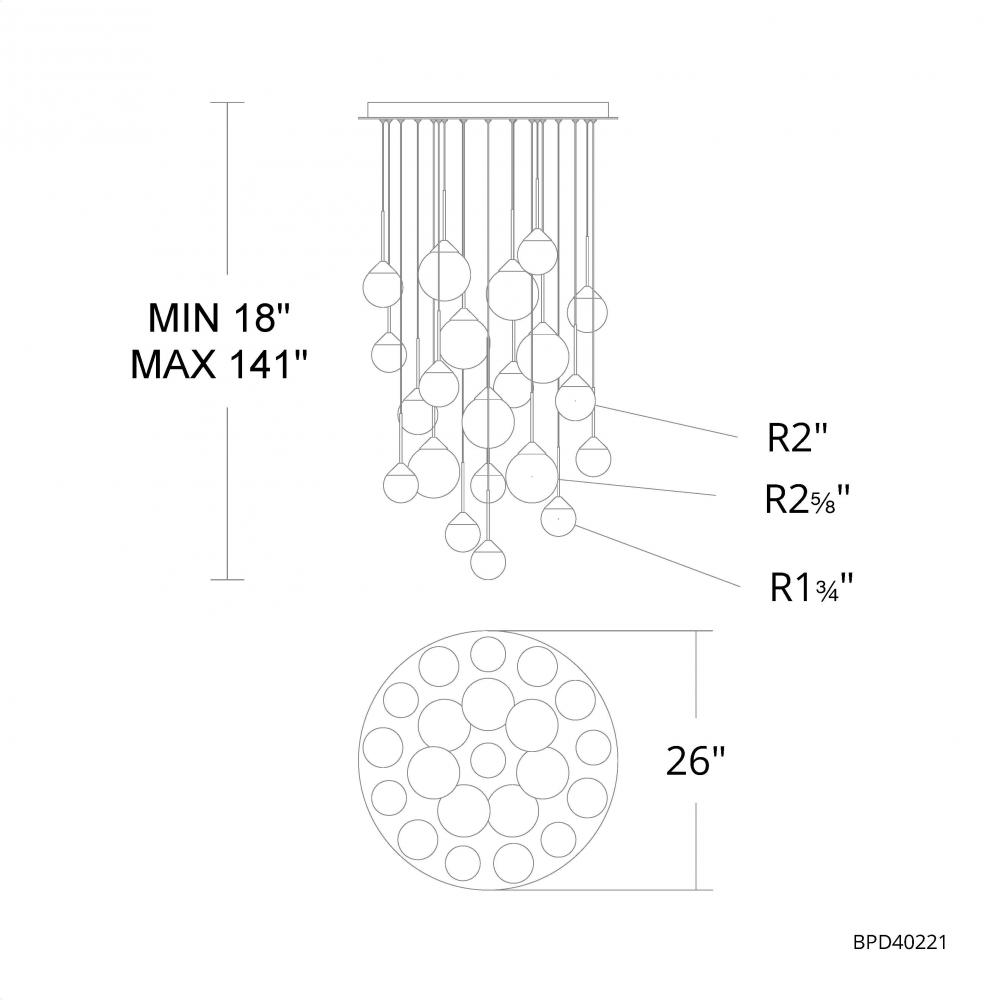 Quest 21 Light 120-277V Multi-Light Pendant (Round Canopy) in Aged Brass with Optic Haze Quartz