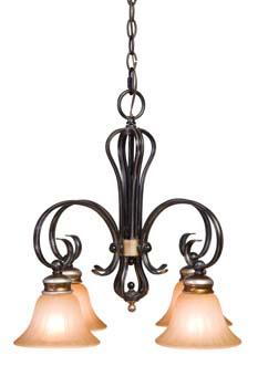 Four Light Bronze Down Chandelier