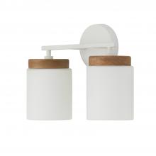 Capital Lighting 150921LT-547 - 2-Light Cylindrical Vanity in White with Mango Wood and Soft White Glass