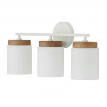 Capital Lighting 150931LT-547 - 3-Light Cylindrical Vanity in White with Mango Wood and Soft White Glass