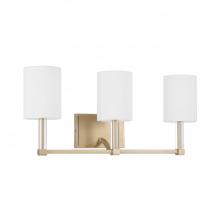 Capital Lighting 157031MA-715 - 3-Light Vanity in Matte Brass with Clear Acrylic Accents and Cylindrical White Fabric Shades