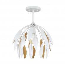 Capital Lighting 351811WE - 1-Light Botanical Semi-Flush Pendant in Matte White and Buffed Gold