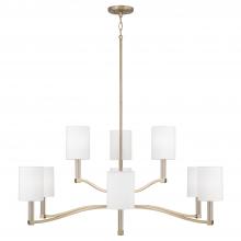 Capital Lighting 457091MA-715 - 9-Lt Two-Tier Chandelier in Matte Brass w/ Clear Acrylic Accents and Cylindrical White Fabric Shades