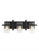 Generation Lighting Seagull 4441503-112 - Mitte transitional 3-light indoor dimmable bath vanity wall sconce in midnight black finish with cle