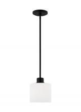 Generation Lighting Seagull 6128801-112 - Canfield indoor dimmable 1-light mini pendant in a midnight black finish with white etched glass dif