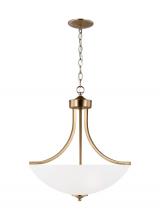 Generation Lighting Seagull 6616503-848 - Geary traditional indoor dimmable medium 3-light pendant in satin brass with a satin etched glass sh