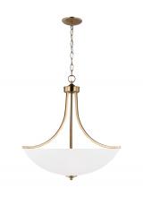 Generation Lighting Seagull 6616504-848 - Geary traditional indoor dimmable large 4-light pendant in satin brass with a satin etched glass sha