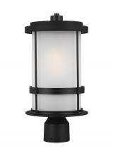 Generation Lighting Seagull 8290901-12 - Wilburn modern 1-light outdoor exterior post lantern in black finish with satin etched glass shade