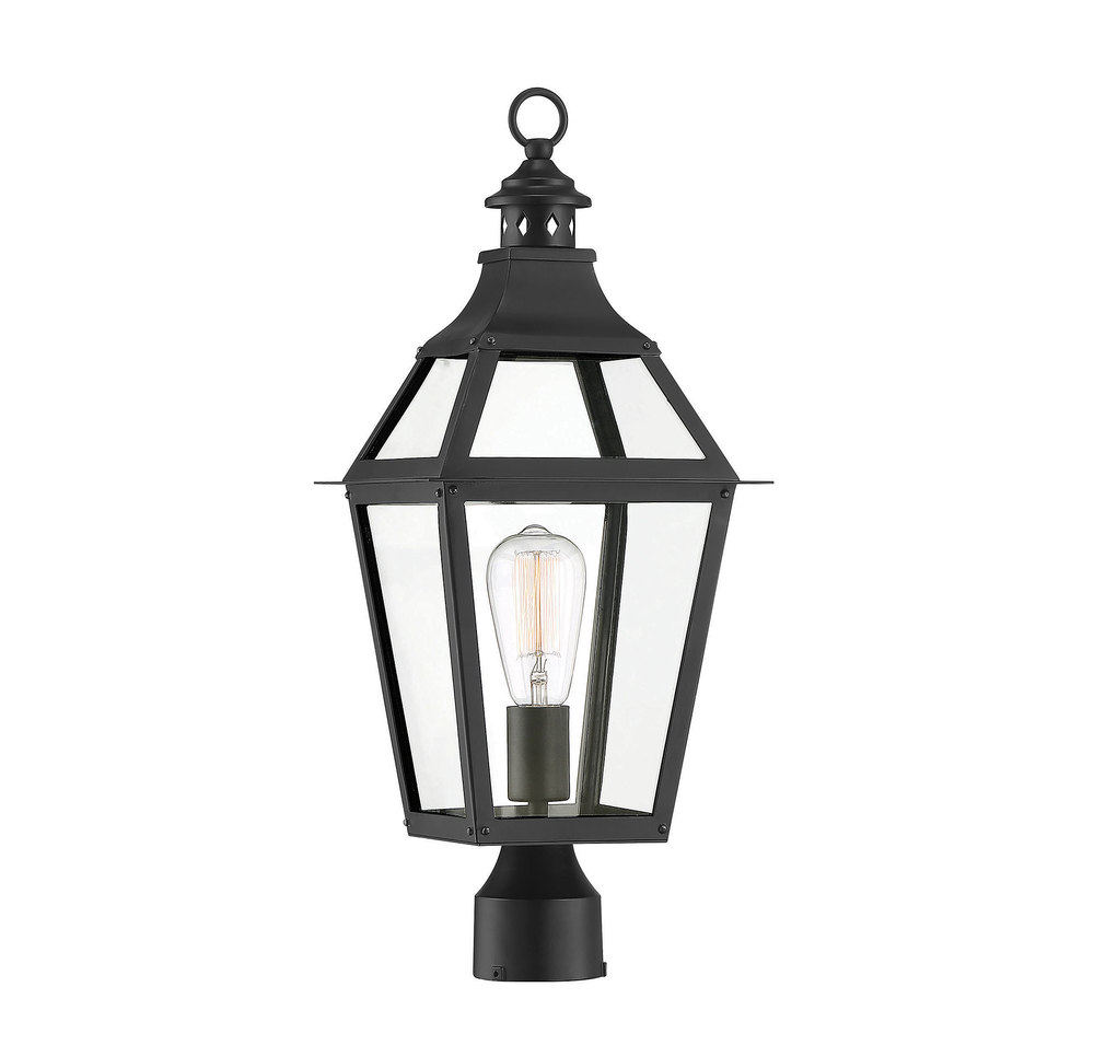 Jackson 1-Light Outdoor Post Lantern in Matte Black with Gold Highlights