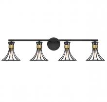 Savoy House 8-6080-4-143 - Breur 4-Light Bathroom Vanity Light in Matte Black with Warm Brass Accents