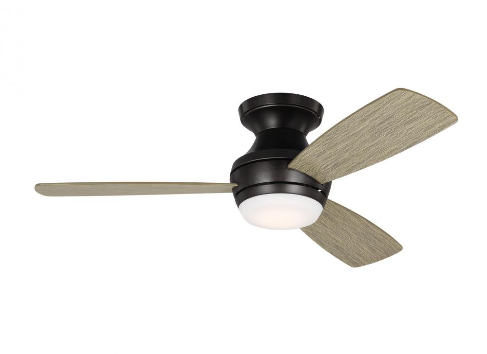 Ikon 44" LED Indoor Hugger Ceiling Fan - Aged Pewter with Light Grey Weathered Oak Blades